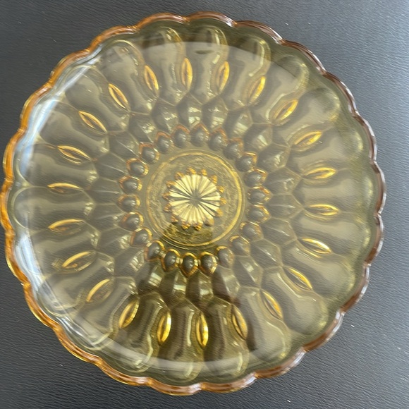 Vintage Amber Glass Cut Serving Tray - Picture 4 of 5